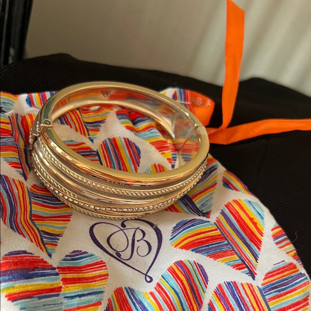 New Brighton Two-Tone Gold and Silver Stacked Bangle Bracelet with Crystal Row